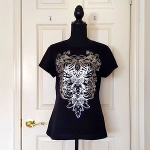 NWOT. Black with Silver Sparkle Design Short Sleeve Tee.